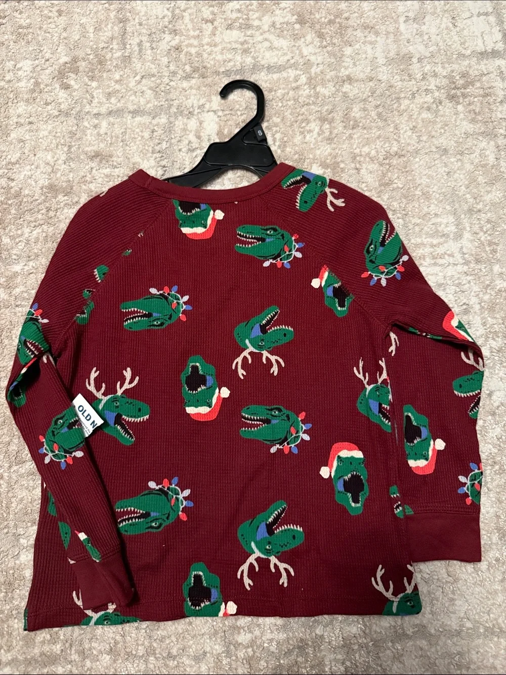 Old Navy Maroon Holiday Dino Waffle Long Sleeve size 5T-NWT